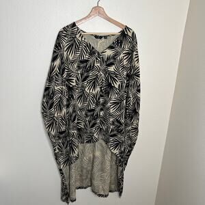 G by Guiliana Hi Low Drama Palm Print Linen Blend Top XL/1X